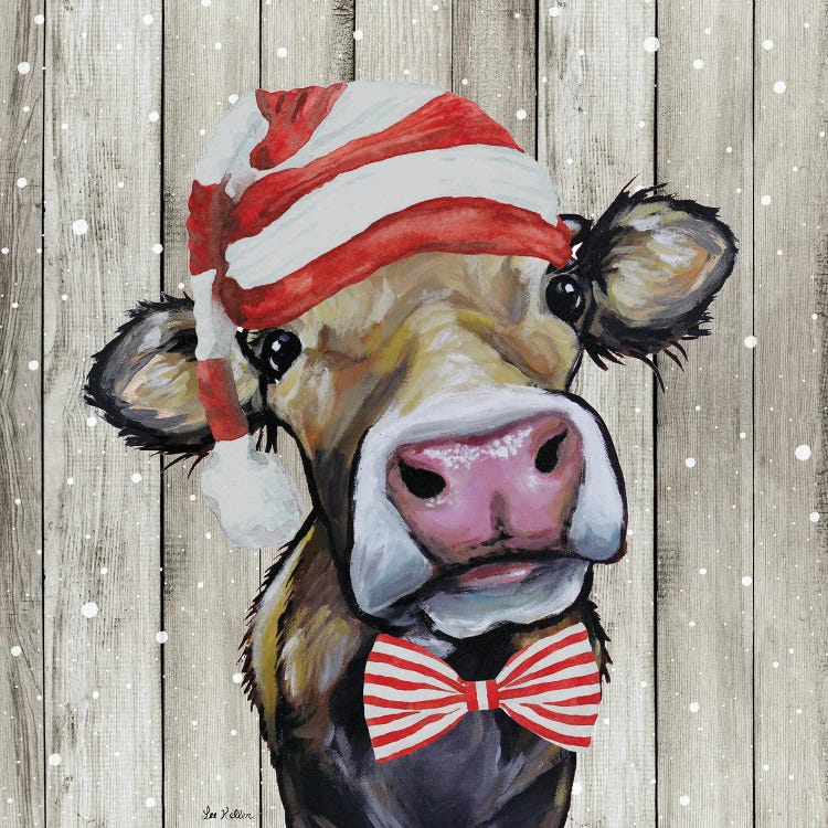 Farmhouse Christmas Cow 'Hazel', Farm Animal Christmas by Hippie Hound Studios wall art