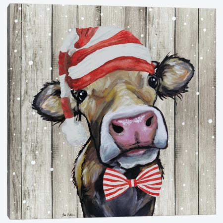 Farmhouse Christmas Cow 'Hazel', Farm Animal Christmas Canvas Print #HHS584} by Hippie Hound Studios Canvas Wall Art