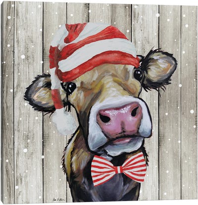 Farmhouse Christmas Cow 'Hazel', Farm Animal Christmas Canvas Art Print - Christmas Animal Art