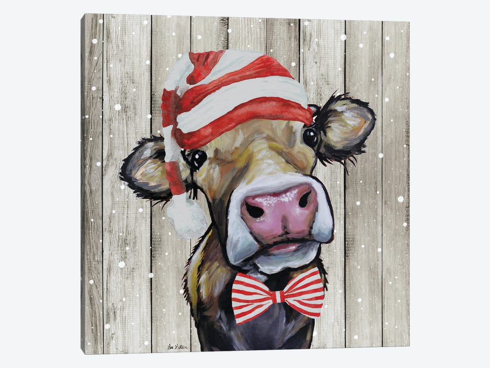 Farmhouse Christmas Cow 'Hazel', Farm Animal Christmas by Hippie Hound Studios 1-piece Canvas Print