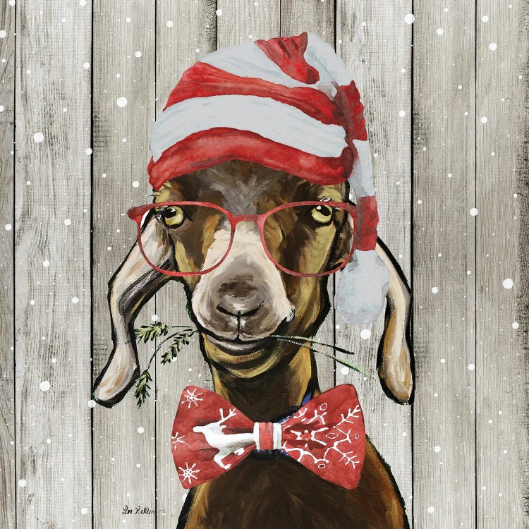 Farmhouse Christmas Goat 'Billy The Kid', Farm Animal Christmas by Hippie Hound Studios wall art