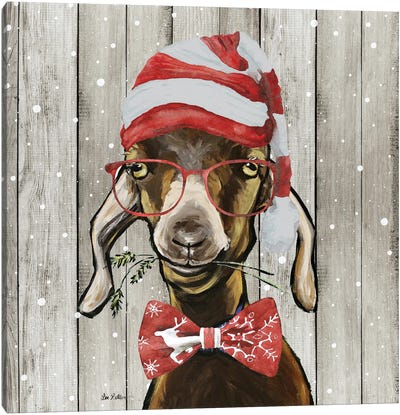Farmhouse Christmas Goat 'Billy The Kid', Farm Animal Christmas Canvas Art Print - Christmas Animal Art