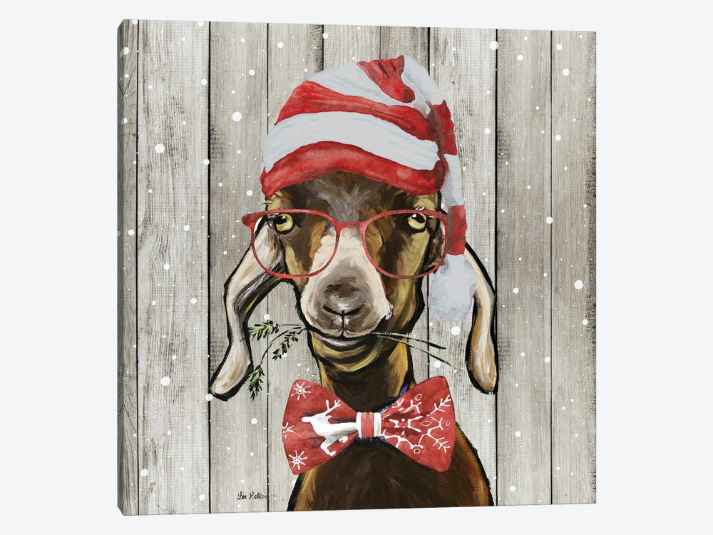 Farmhouse Christmas Goat 'Billy The Kid', Farm Animal Christmas by Hippie Hound Studios 1-piece Canvas Artwork