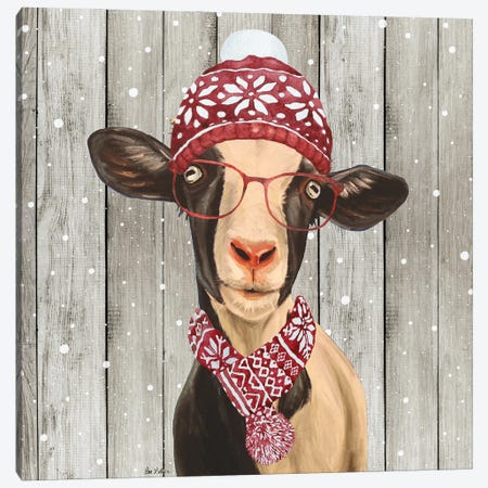 Farmhouse Christmas Goat 'Luna', Farm Animal Christmas Canvas Print #HHS586} by Hippie Hound Studios Canvas Art