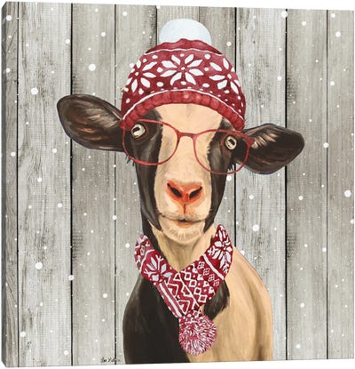 Farmhouse Christmas Goat 'Luna', Farm Animal Christmas Canvas Art Print - Goat Art