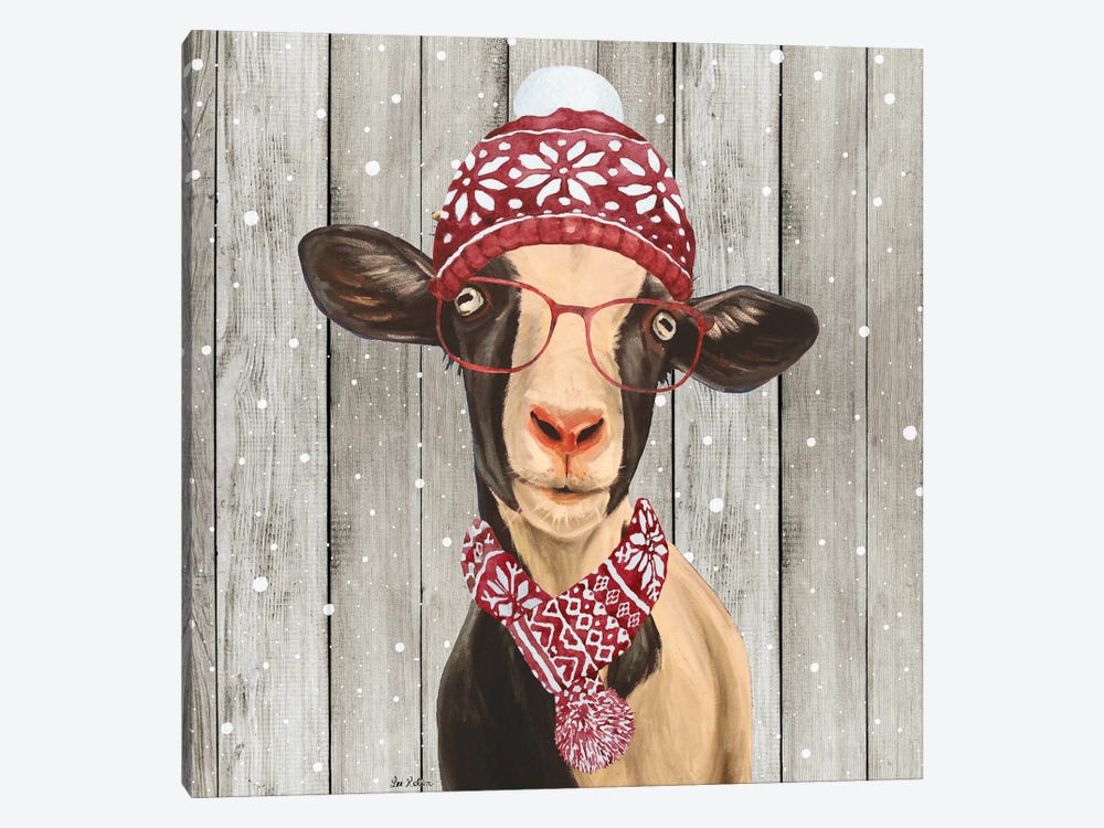 Farmhouse Christmas Goat 'Luna', Farm Animal Christmas by Hippie Hound Studios 1-piece Art Print