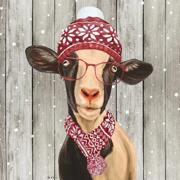 Goats: Farmhouse Christmas Goat 'Luna', Farm Animal Christmas by Hippie Hound Studios