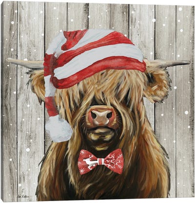 Farmhouse Christmas Highland 'Shamus', Farm Animal Christmas Canvas Art Print - Farm Animal Art