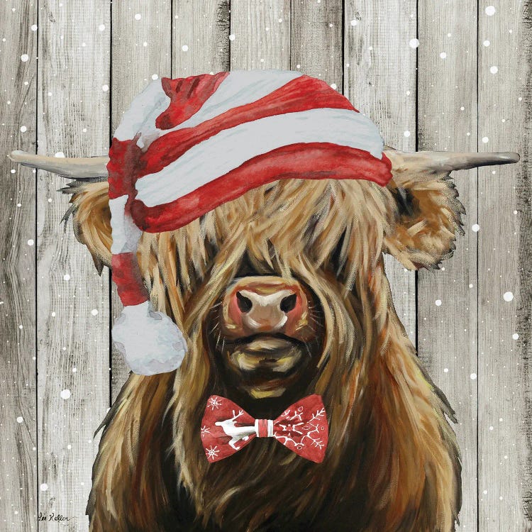 Farmhouse Christmas Highland 'Shamus', Farm Animal Christmas by Hippie Hound Studios wall art