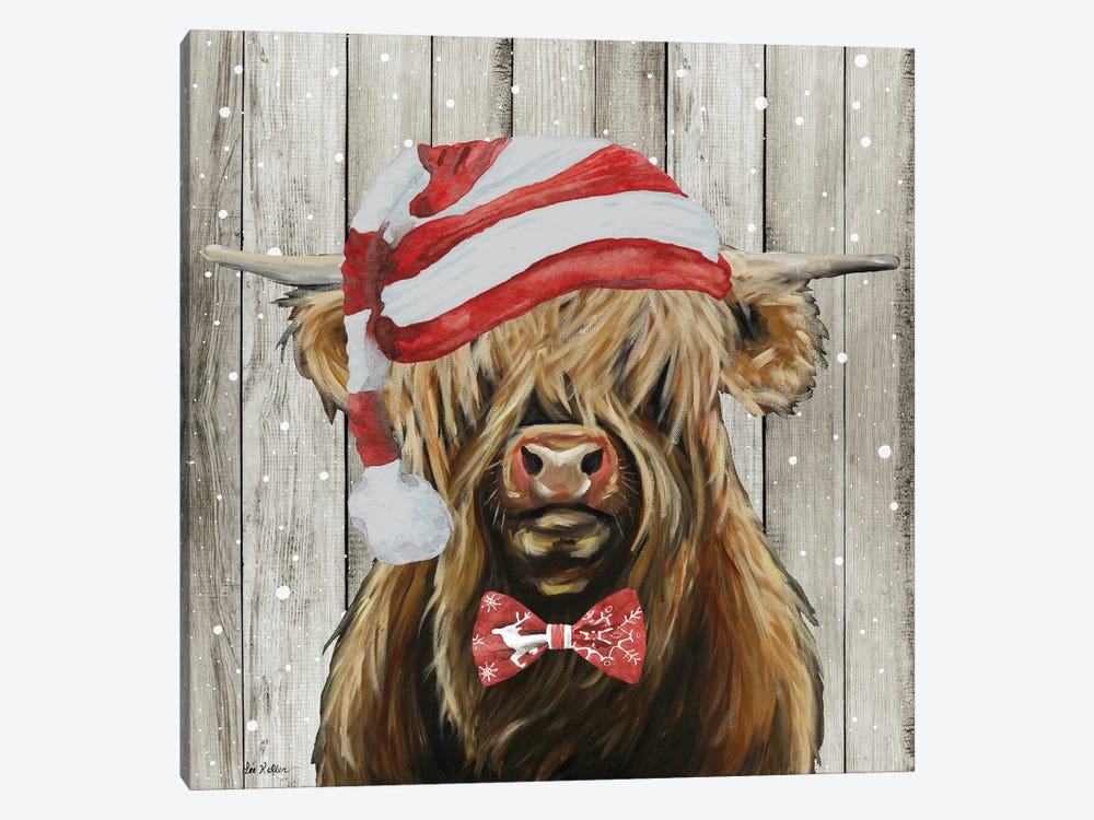 Farmhouse Christmas Highland 'Shamus', Farm Animal Christmas by Hippie Hound Studios 1-piece Canvas Wall Art