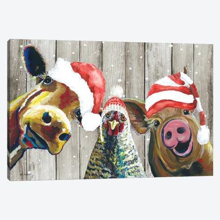 Barnyard Christmas, Funny Farm Animal Christmas Trio, Farmhouse Christmas Canvas Print #HHS588} by Hippie Hound Studios Art Print