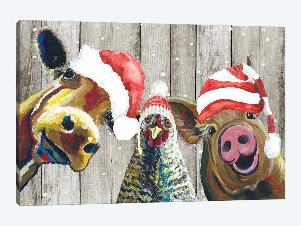 Barnyard Christmas, Funny Farm Animal Christmas Trio, Farmhouse Christmas by Hippie Hound Studios 1-piece Canvas Print