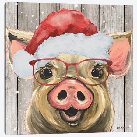 Farmhouse Christmas Pig 'Posey' Canvas Print #HHS589} by Hippie Hound Studios Art Print