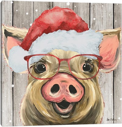 Farmhouse Christmas Pig 'Posey' Canvas Art Print - Pig Art