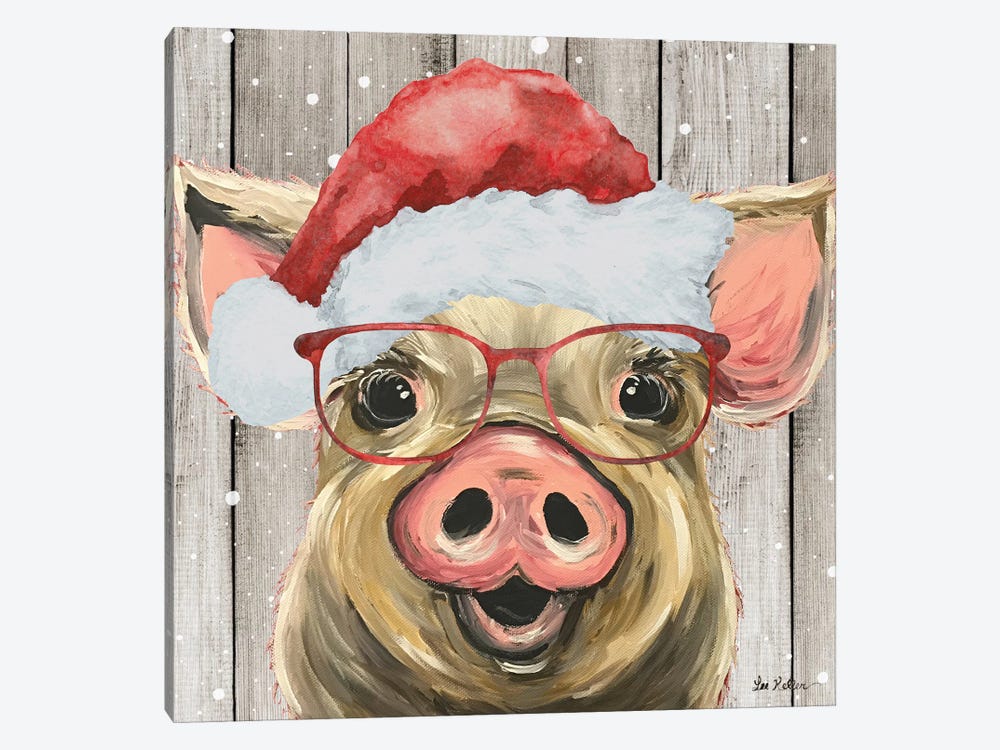 Farmhouse Christmas Pig 'Posey' by Hippie Hound Studios 1-piece Canvas Artwork