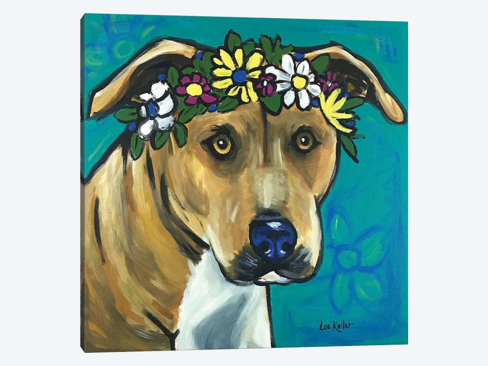 Pit Bull With Flowers by Hippie Hound Studios 1-piece Canvas Print