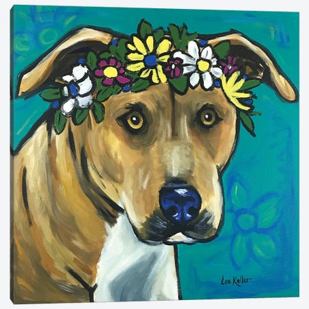 Pit Bull With Flowers Canvas Print #HHS58} by Hippie Hound Studios Canvas Print