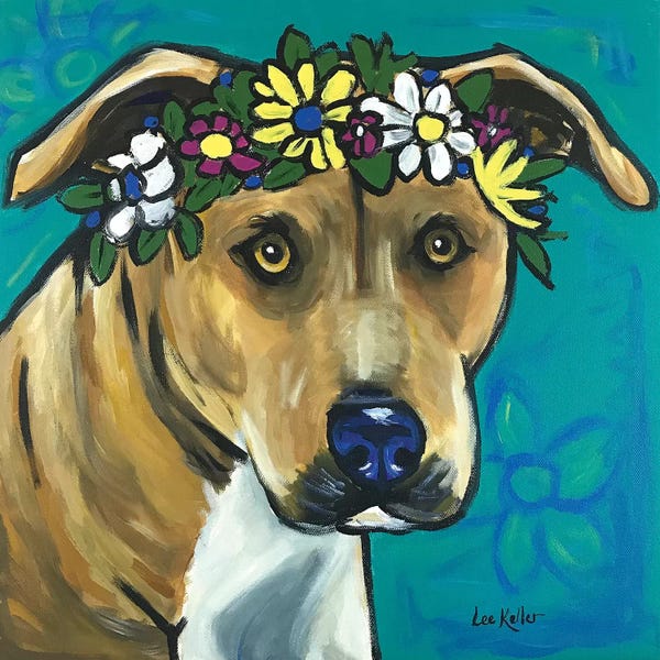 Pit Bulls: Pit Bull With Flowers by Hippie Hound Studios