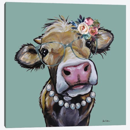 Fancy Hazel Cow With Flowers And Pearls Canvas Print #HHS594} by Hippie Hound Studios Art Print