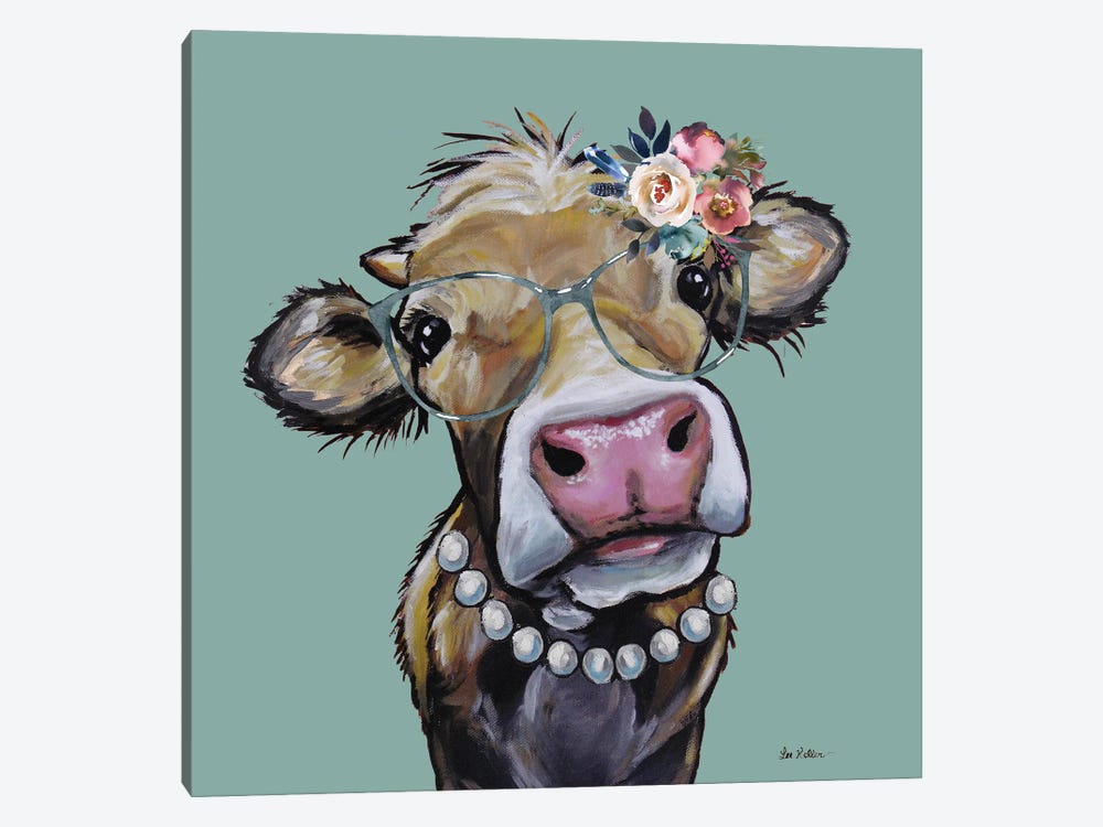 Fancy Hazel Cow With Flowers And Pearls by Hippie Hound Studios 1-piece Canvas Artwork