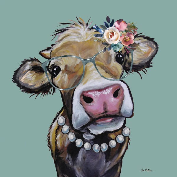 Hippie Hound Studios: Fancy Hazel Cow With Flowers And Pearls by Hippie Hound Studios