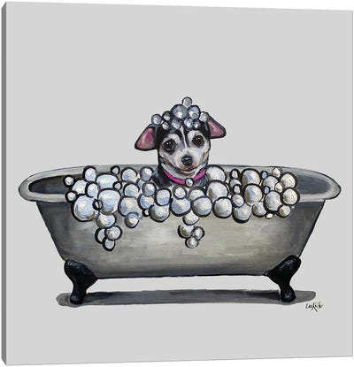 Dogs In Tubs Series, Chihuahua In Bathtub Canvas Art Print - Hippie Hound Studios