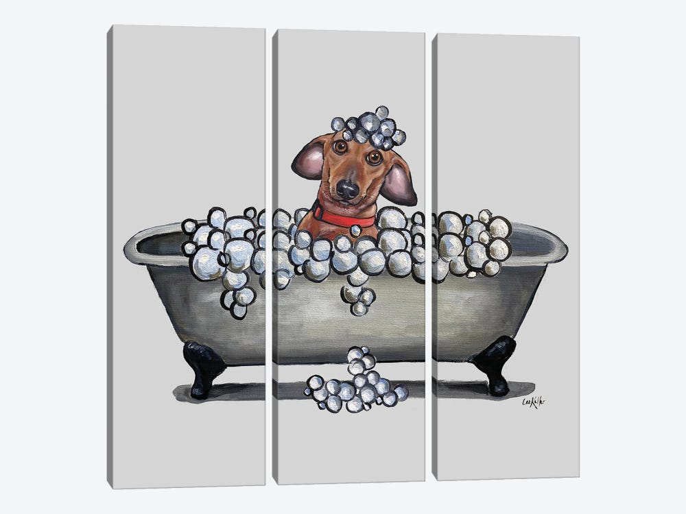 Dogs In Tubs Series, Dachshund In Bathtub, Wash Your Weinie by Hippie Hound Studios 3-piece Canvas Art