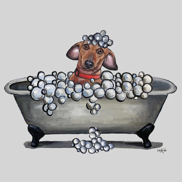Dogs In Tubs Series, Dachshund In Bathtub, Wash Your Weinie