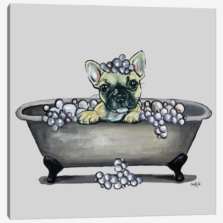 Dogs In Tubs Series, Frenchie In Bathtub, French Bulldog Canvas Print #HHS597} by Hippie Hound Studios Canvas Print