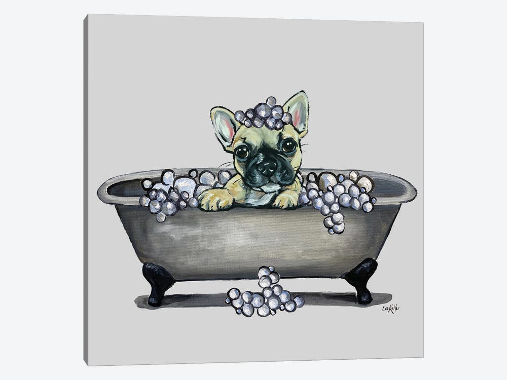 Dogs In Tubs Series, Frenchie In Bathtub, French Bulldog by Hippie Hound Studios 1-piece Canvas Art Print