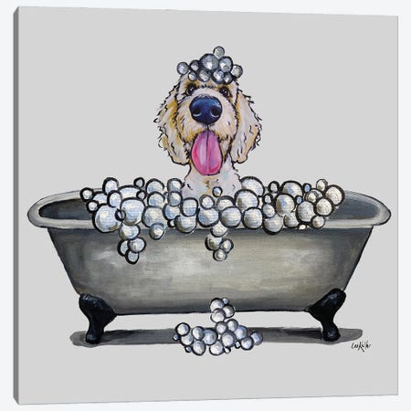 Dogs In The Tub Series, Golden Doodle In Bathtub Canvas Print #HHS598} by Hippie Hound Studios Canvas Wall Art