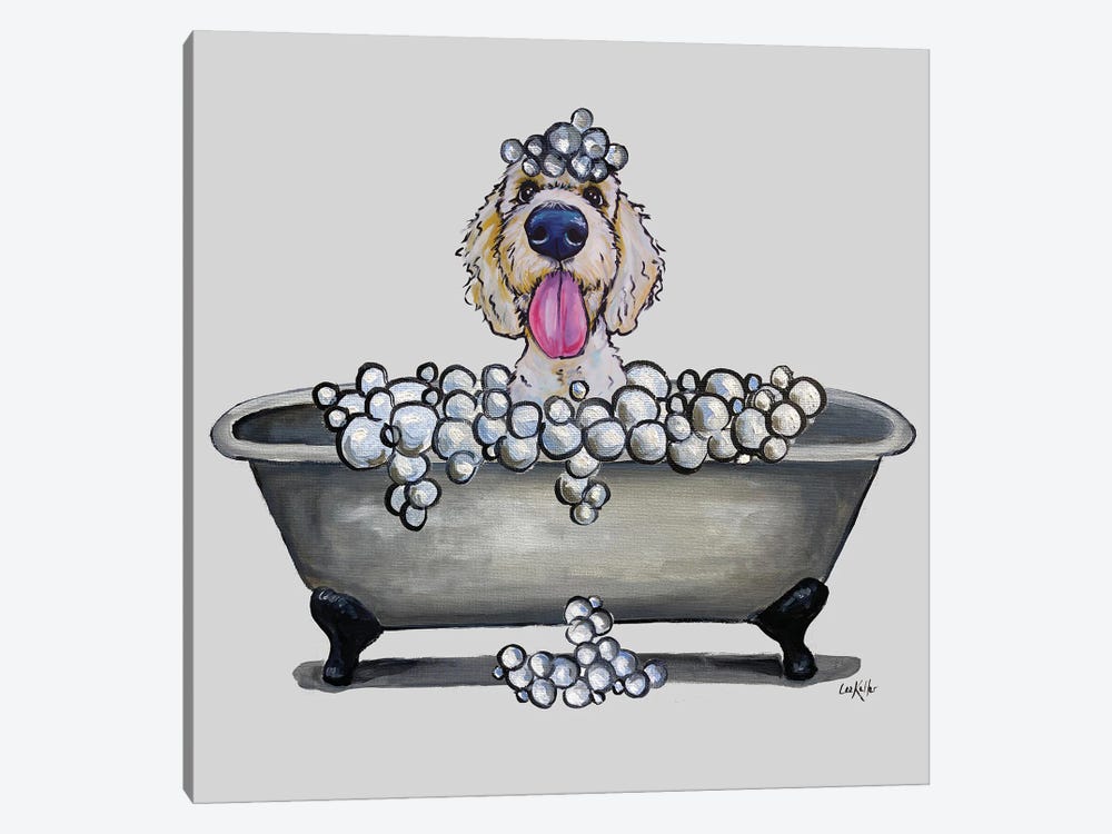 Dogs In The Tub Series, Golden Doodle In Bathtub by Hippie Hound Studios 1-piece Canvas Wall Art