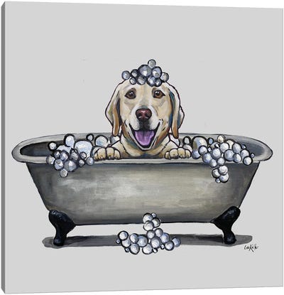 Dogs In The Tub Series, Golden Retriever In Bathtub Canvas Art Print - Hippie Hound Studios