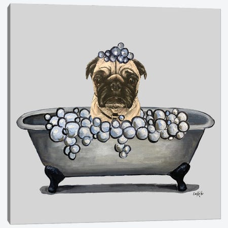 Dogs In The Tub Series, Pug In A Tub Canvas Print #HHS600} by Hippie Hound Studios Canvas Artwork