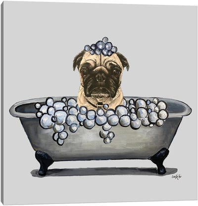 Dogs In The Tub Series, Pug In A Tub Canvas Art Print - Pug Art