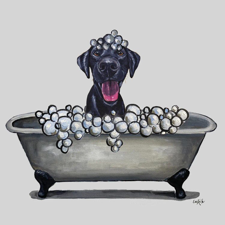 Dogs In The Tub Series, Black Lab In Bathtub