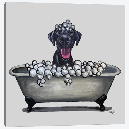 Dogs In The Tub Series, Black Lab In Bathtub Canvas Print #HHS602} by Hippie Hound Studios Canvas Art