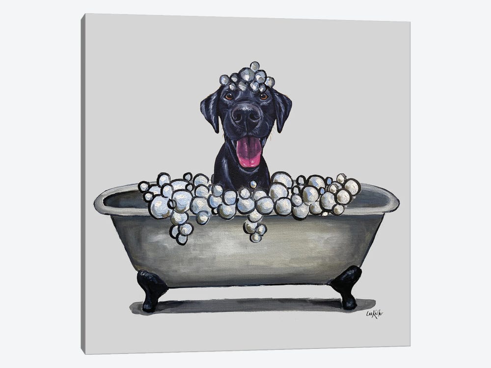 Dogs In The Tub Series, Black Lab In Bathtub by Hippie Hound Studios 1-piece Art Print