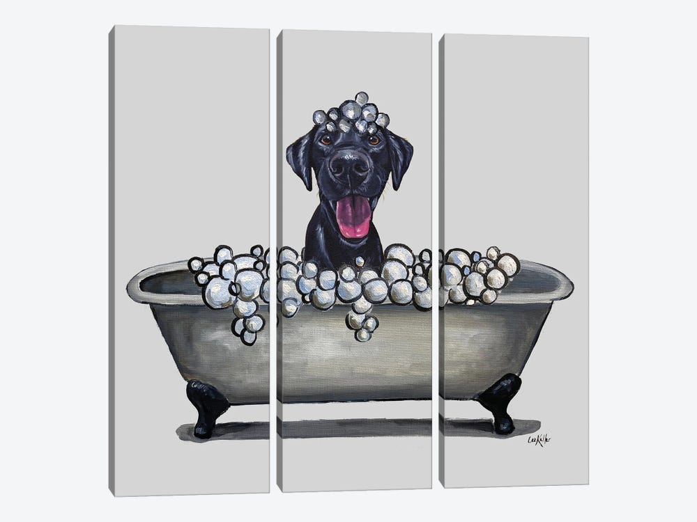 Dogs In The Tub Series, Black Lab In Bathtub by Hippie Hound Studios 3-piece Art Print