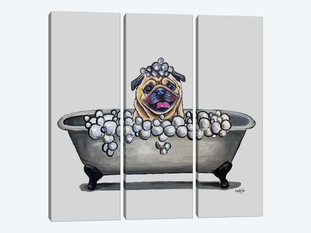 Dogs In The Tub Series, Pug In Bathtub by Hippie Hound Studios 3-piece Canvas Artwork