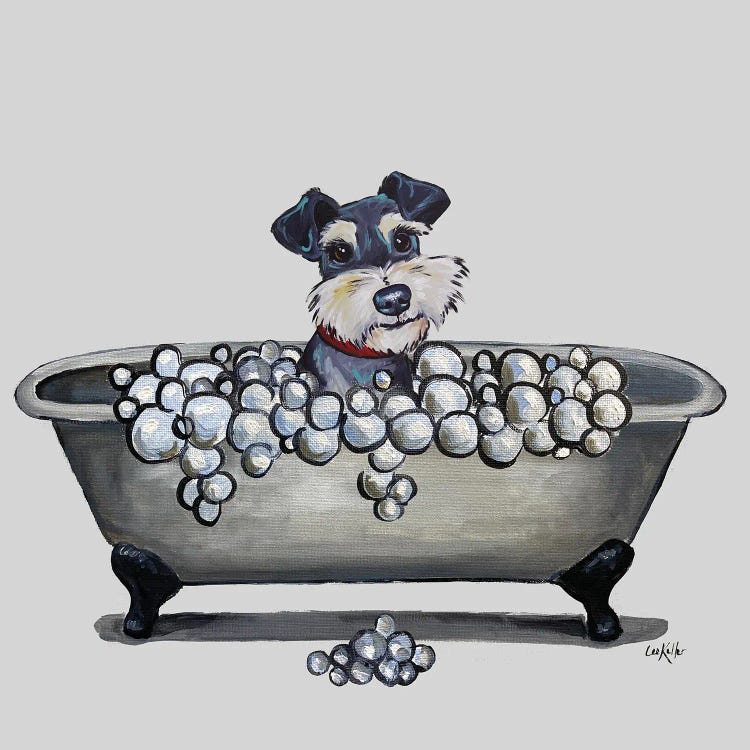 Dogs In The Tub Series, Schnauzer In Bathtub