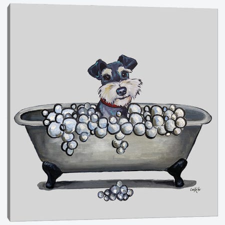 Dogs In The Tub Series, Schnauzer In Bathtub Canvas Print #HHS604} by Hippie Hound Studios Canvas Print