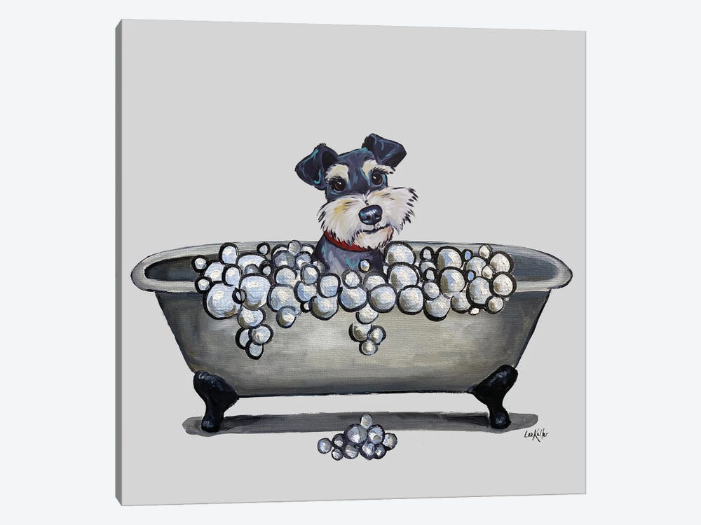 Dogs In The Tub Series, Schnauzer In Bathtub by Hippie Hound Studios 1-piece Canvas Art Print