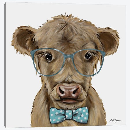 Highland Cow, Calf With Glasses And Bowtie Canvas Print #HHS605} by Hippie Hound Studios Art Print