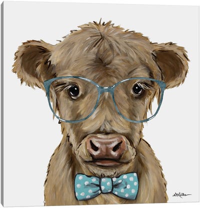 Highland Cow, Calf With Glasses And Bowtie Canvas Art Print - Hippie Hound Studios