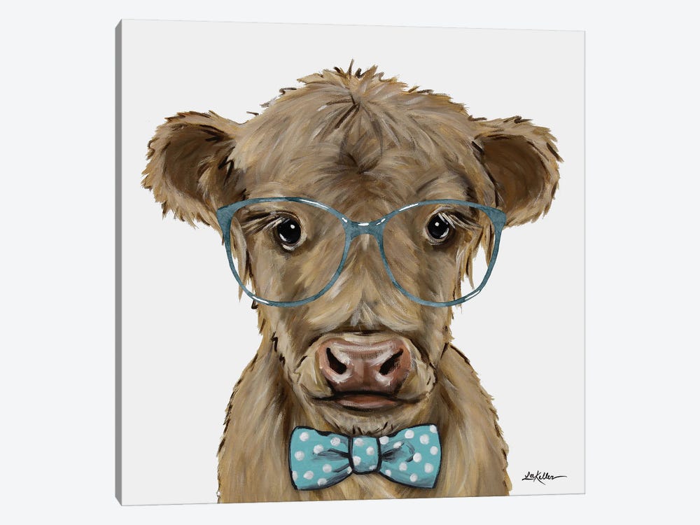 Highland Cow, Calf With Glasses And Bowtie by Hippie Hound Studios 1-piece Canvas Art