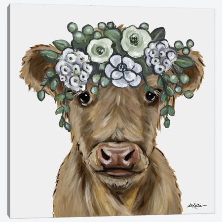 Highland Calf, Boho Farmhouse Highland Cow Canvas Print #HHS606} by Hippie Hound Studios Art Print