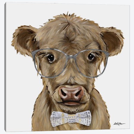 Highland Cow, Calf With Glasses And Bowtie II Canvas Print #HHS607} by Hippie Hound Studios Canvas Art Print