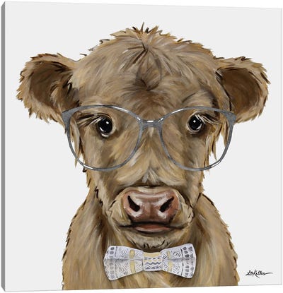 Highland Cow, Calf With Glasses And Bowtie II Canvas Art Print - Hippie Hound Studios