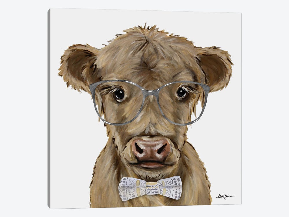 Highland Cow, Calf With Glasses And Bowtie II by Hippie Hound Studios 1-piece Canvas Art